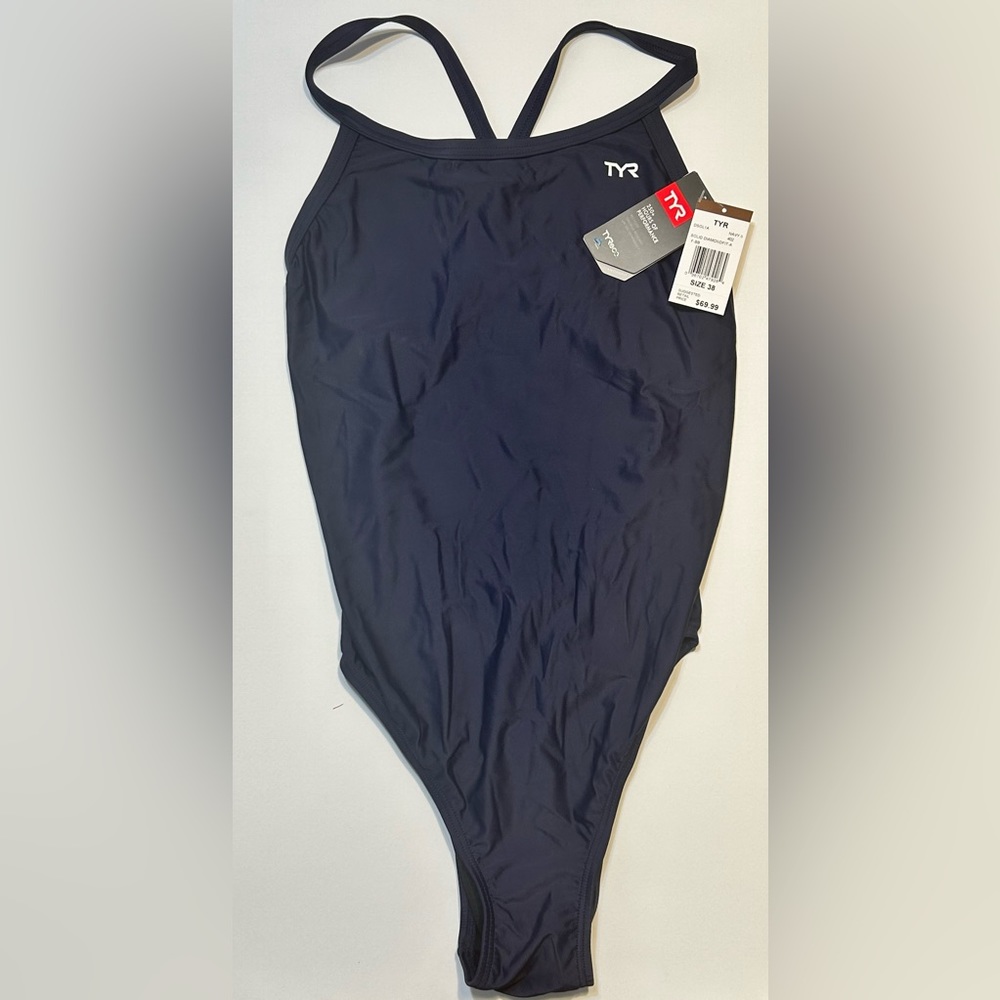 TYR Womens TYReco Solid Diamondback Swimsuit, Navy, 38